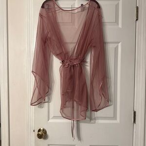 Elegant Sheer Pink Robe Wide Sleeve